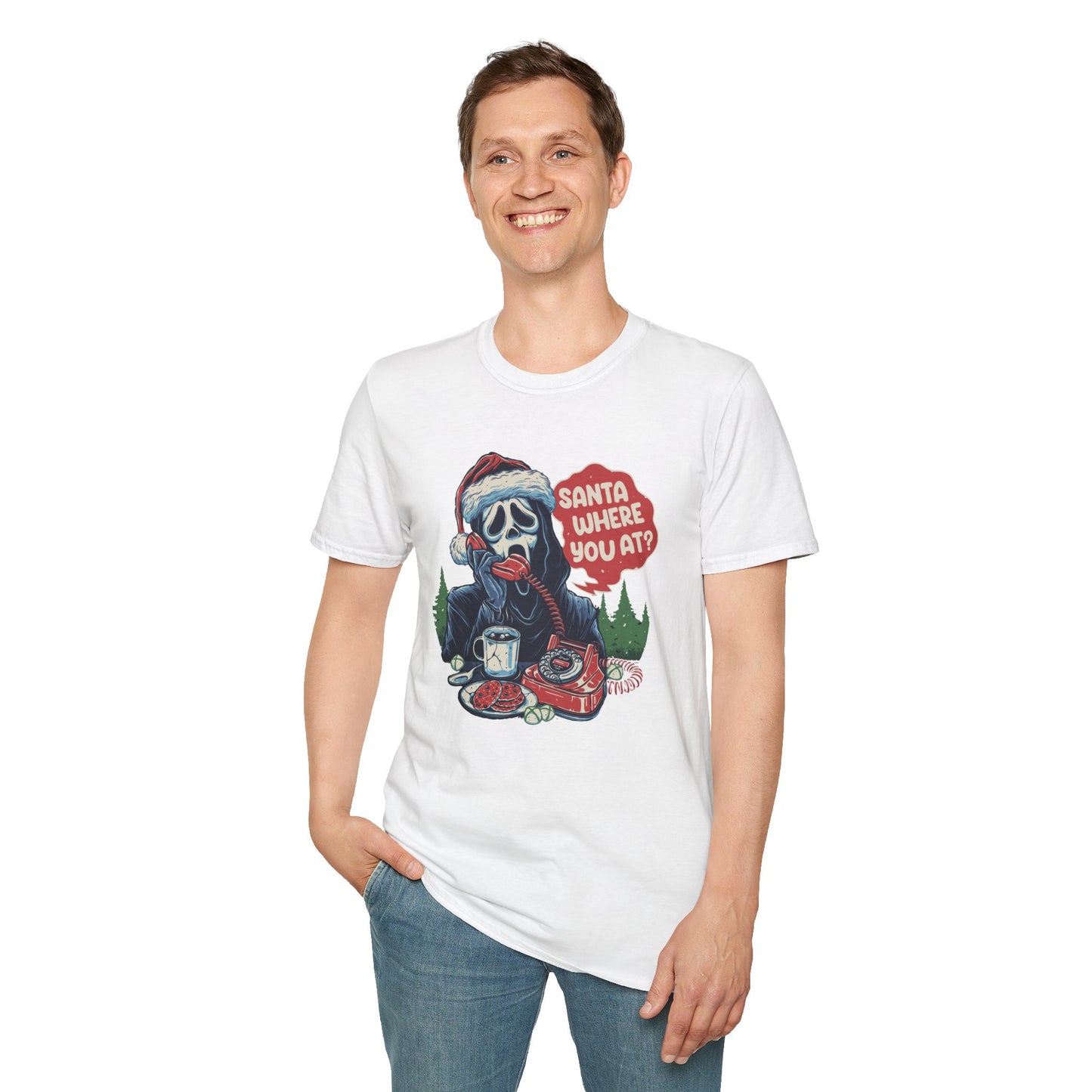 Santa Where You At Unisex Heavy Cotton Tee, Scream Christmas Tee, Horror Christmas Tee