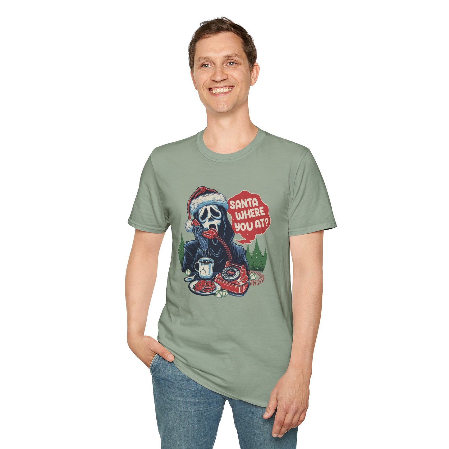 Santa Where You At Unisex Heavy Cotton Tee, Scream Christmas Tee, Horror Christmas Tee