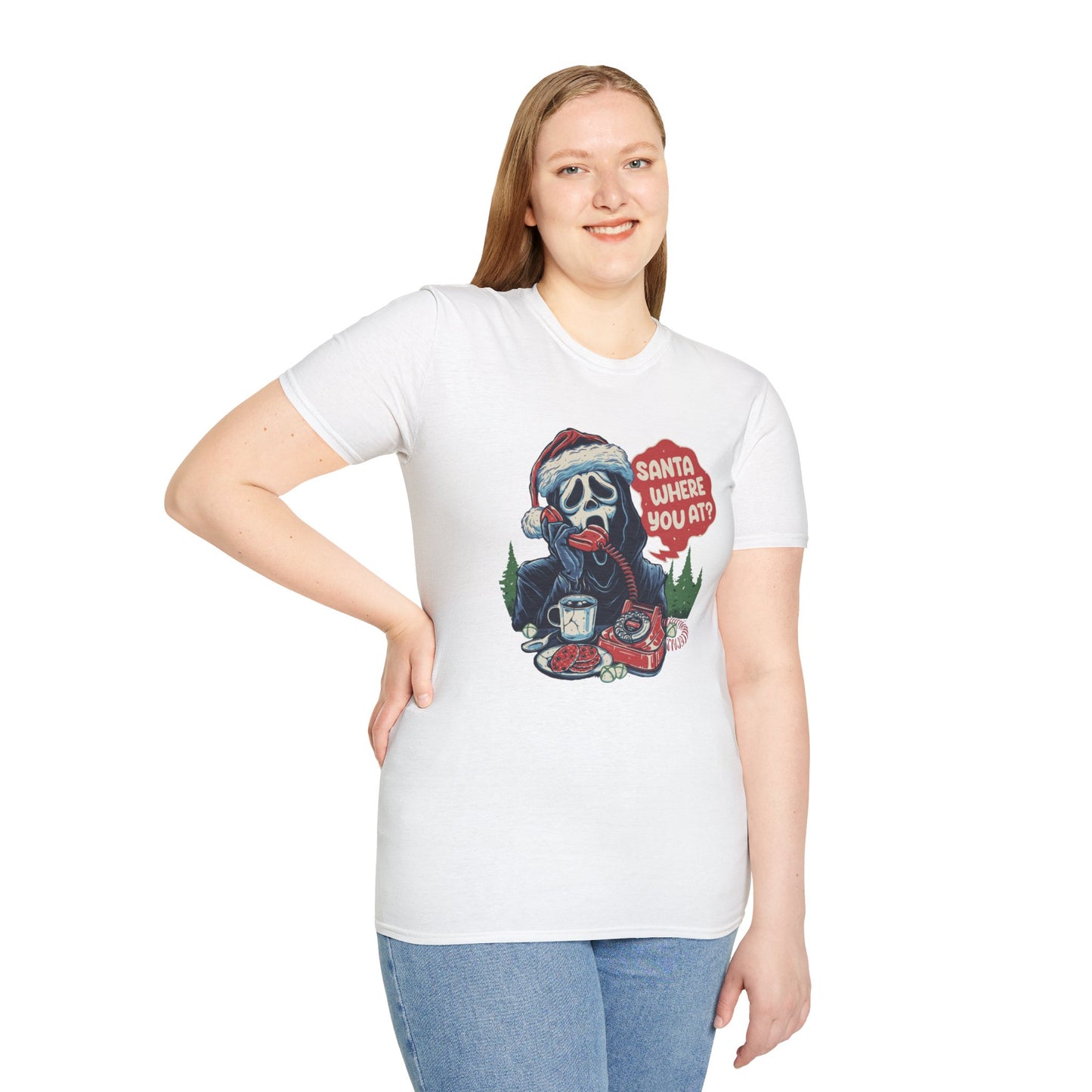 Santa Where You At Unisex Heavy Cotton Tee, Scream Christmas Tee, Horror Christmas Tee