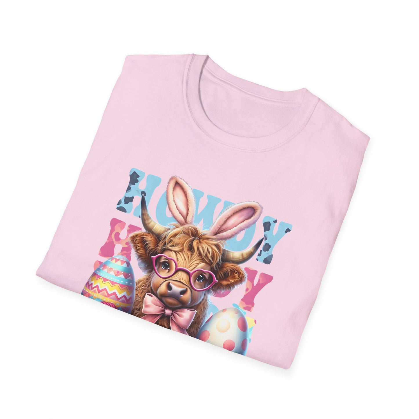Howdy Easter Highland Cow Wearing Bunny Ears T-Shirt | Easter Eggs