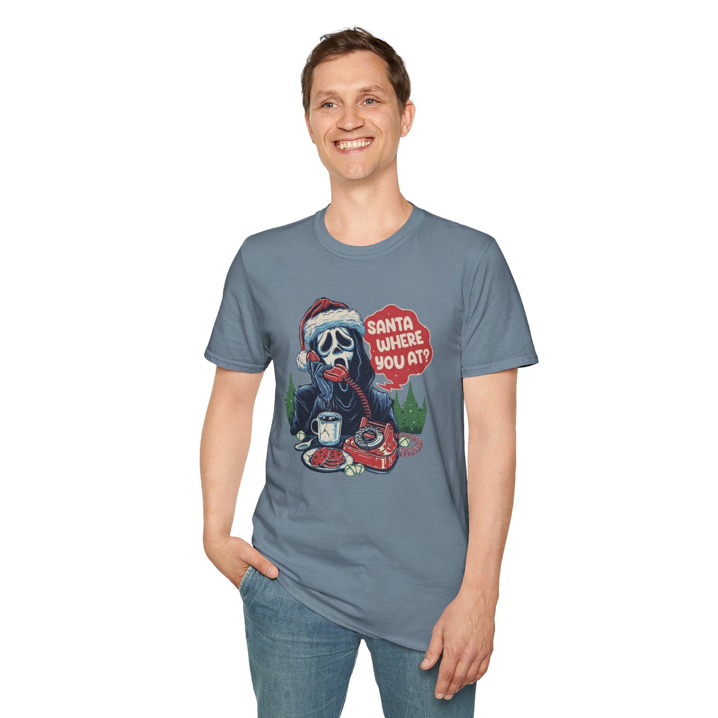 Santa Where You At Unisex Heavy Cotton Tee, Scream Christmas Tee, Horror Christmas Tee