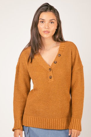 V-Neck Waffle Knit Sweater Plus — Salon 209