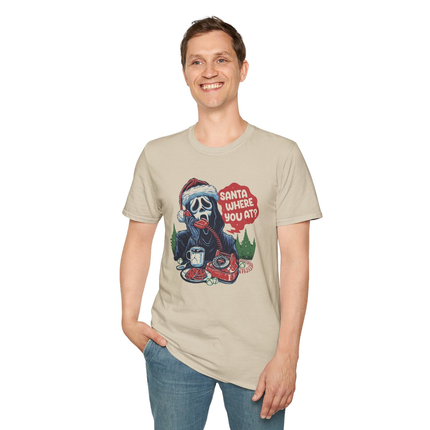 Santa Where You At Unisex Heavy Cotton Tee, Scream Christmas Tee, Horror Christmas Tee