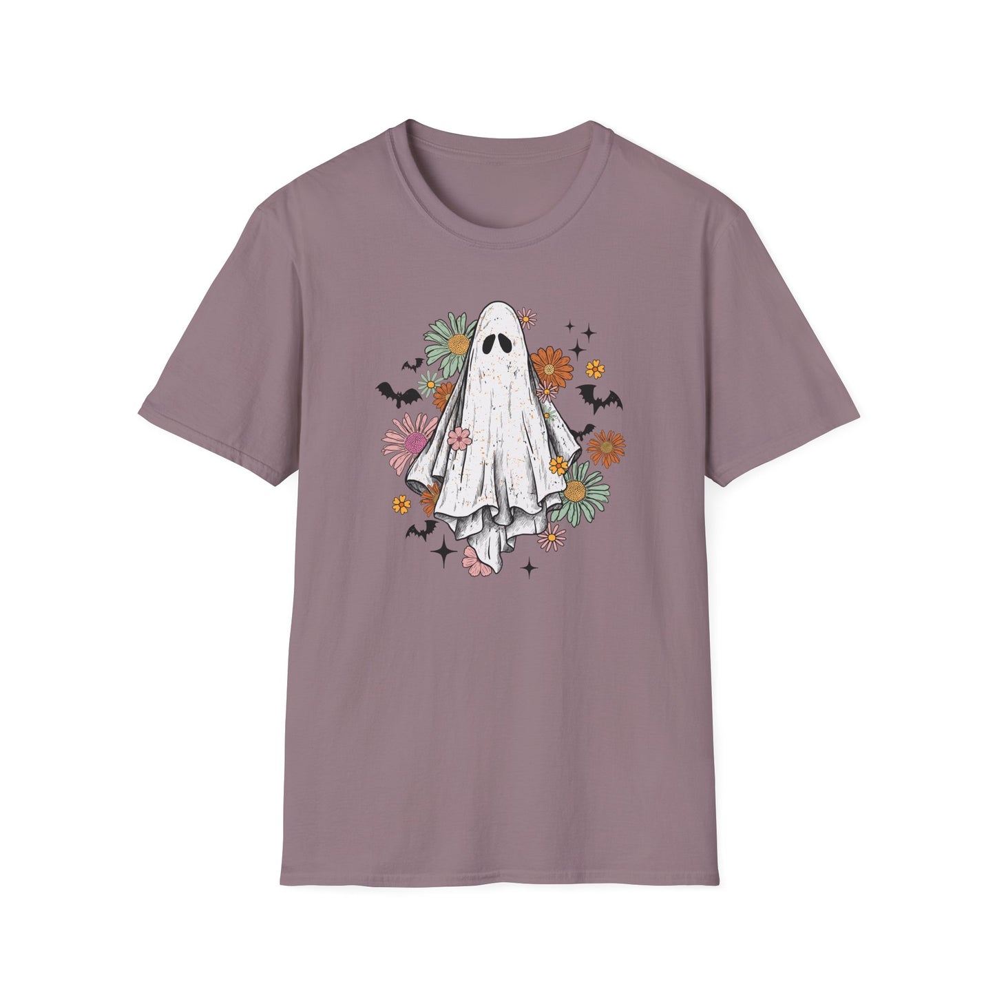 Gothic Floral Ghost with Bats Unisex Jersey Short Sleeve Tee