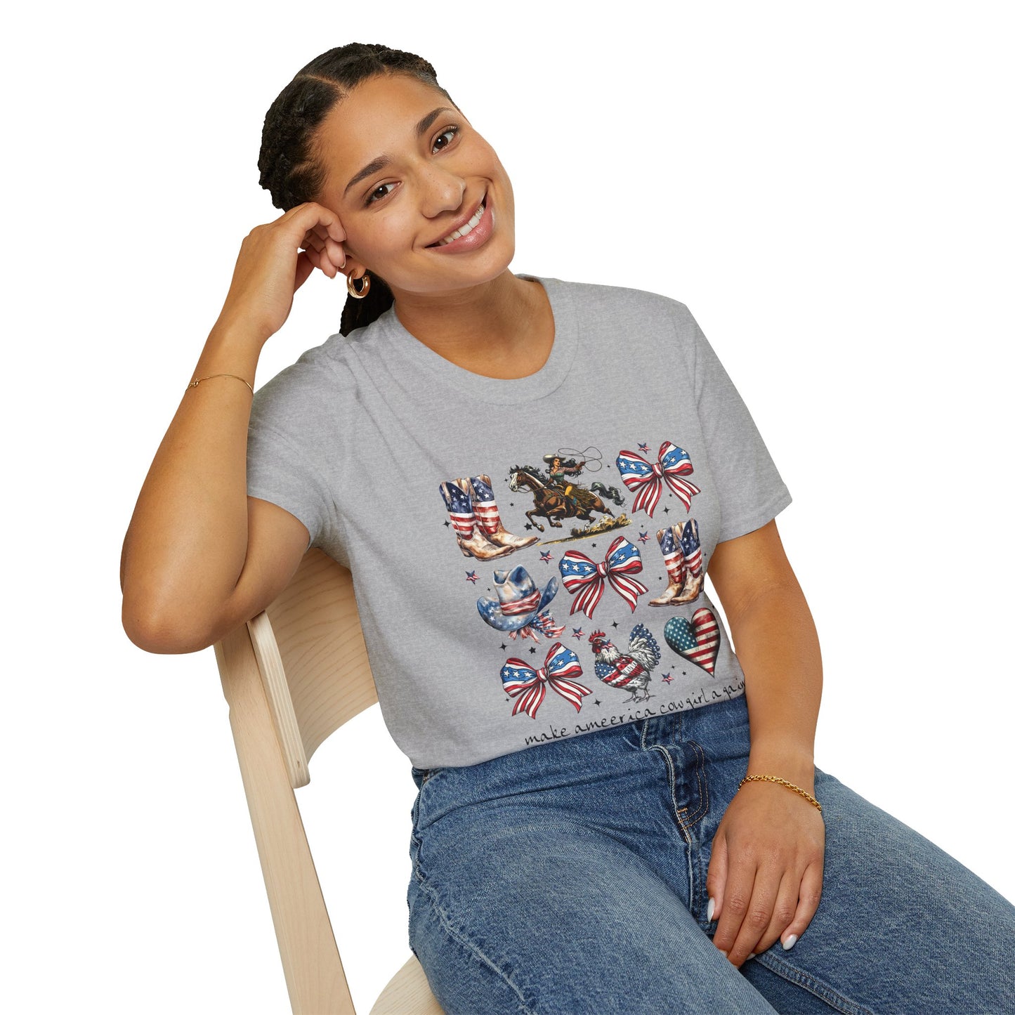 Make America Cowgirl Again T-Shirt — Americana Cowgirl Design with Horse, Boots & Cowboy Hat