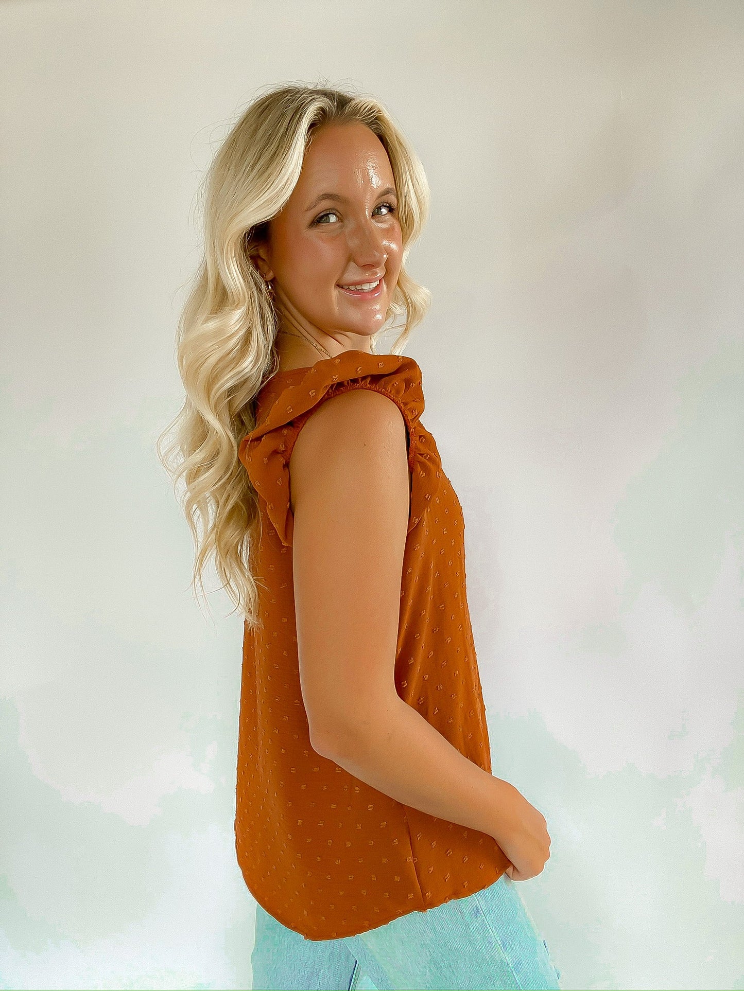 Ruffled Sleeve Dot Top — Salon 209