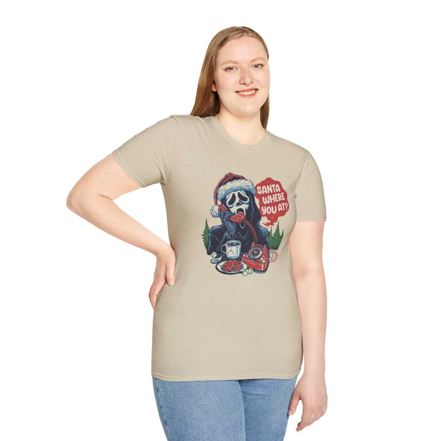 Santa Where You At Unisex Heavy Cotton Tee, Scream Christmas Tee, Horror Christmas Tee