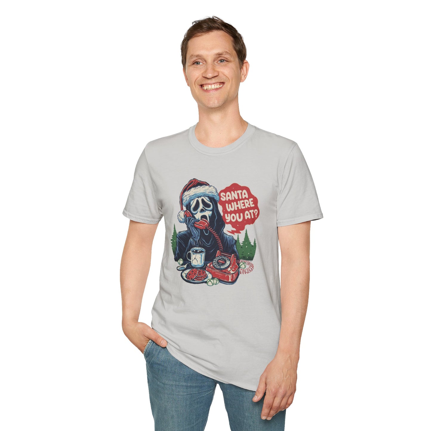 Santa Where You At Unisex Heavy Cotton Tee, Scream Christmas Tee, Horror Christmas Tee