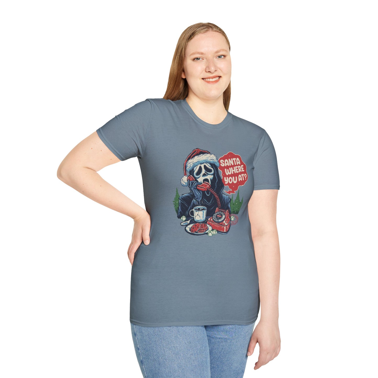 Santa Where You At Unisex Heavy Cotton Tee, Scream Christmas Tee, Horror Christmas Tee