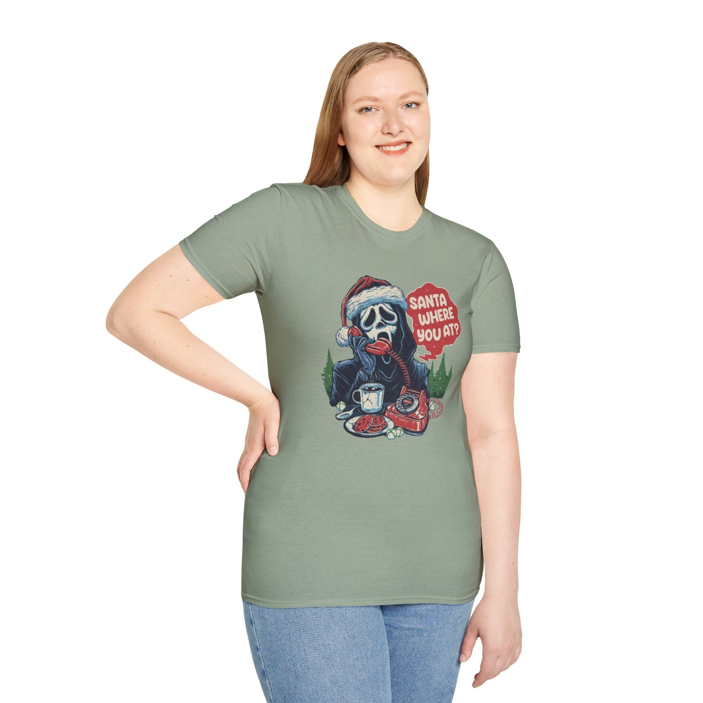 Santa Where You At Unisex Heavy Cotton Tee, Scream Christmas Tee, Horror Christmas Tee