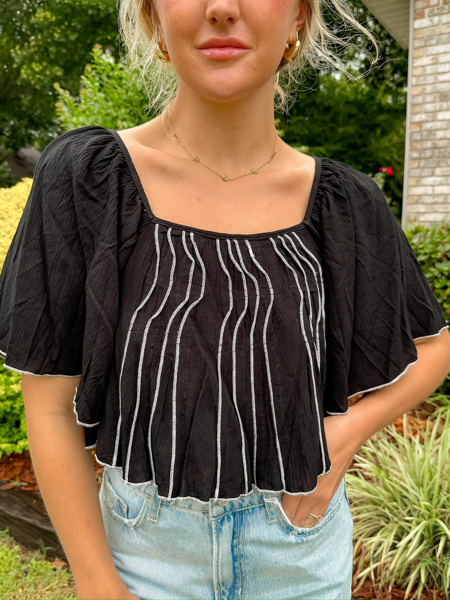 Flutter Sleeve Babydoll Top — Salon 209