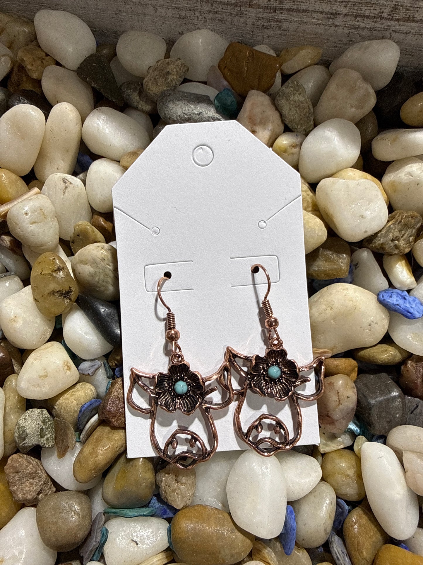Copper Pig Earrings with Turquoise