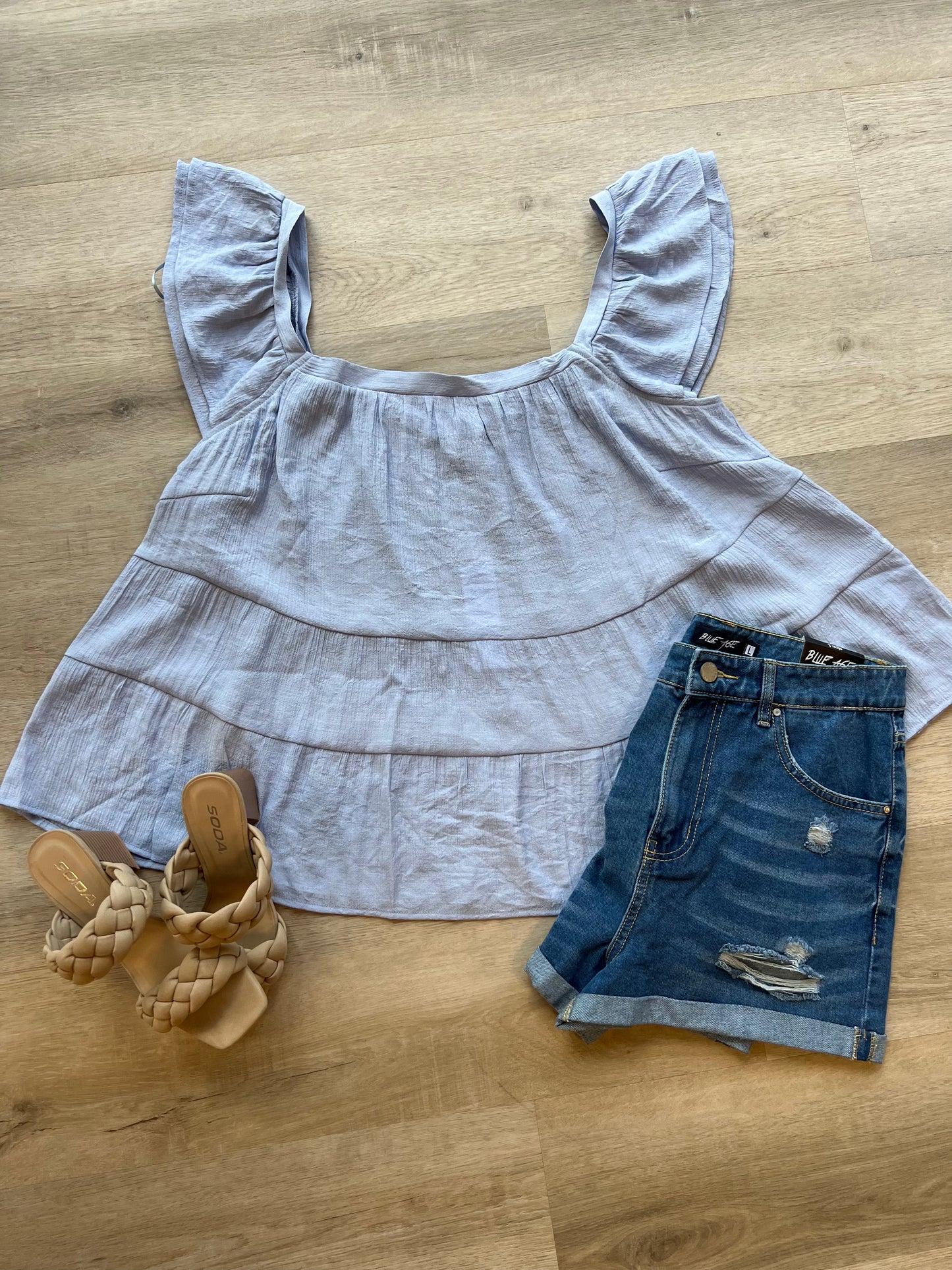 Short Sleeve Flare Hem Top- Plus