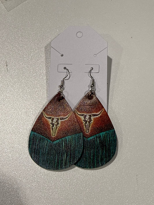 Bull and Fringe Pleather Earrings