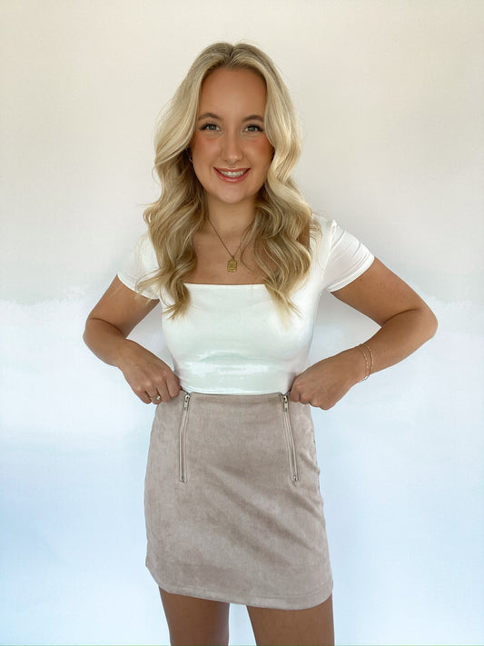 Velvet Mini Skirt- Light Taupe — Salon 209