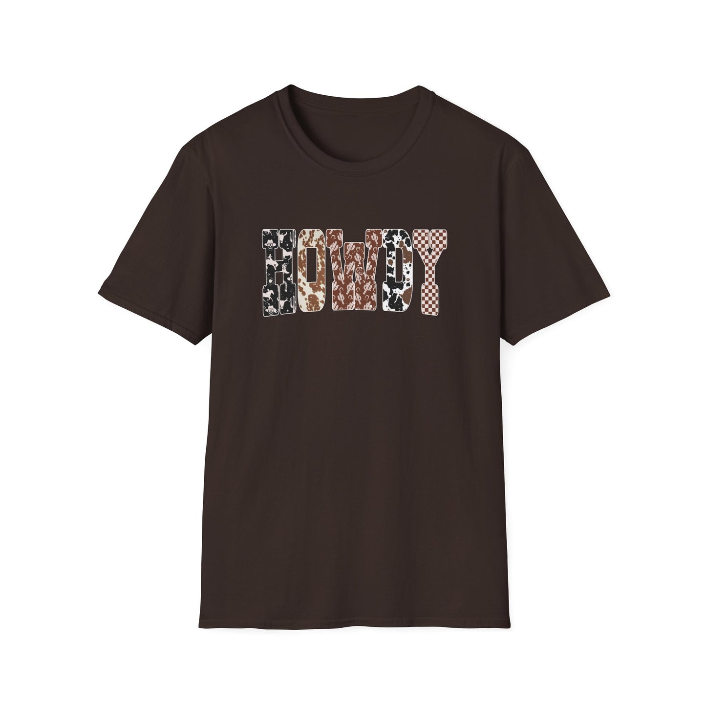Howdy Cowhide Western Shirt T-Shirt | Cowboy Cactus Checkered Print