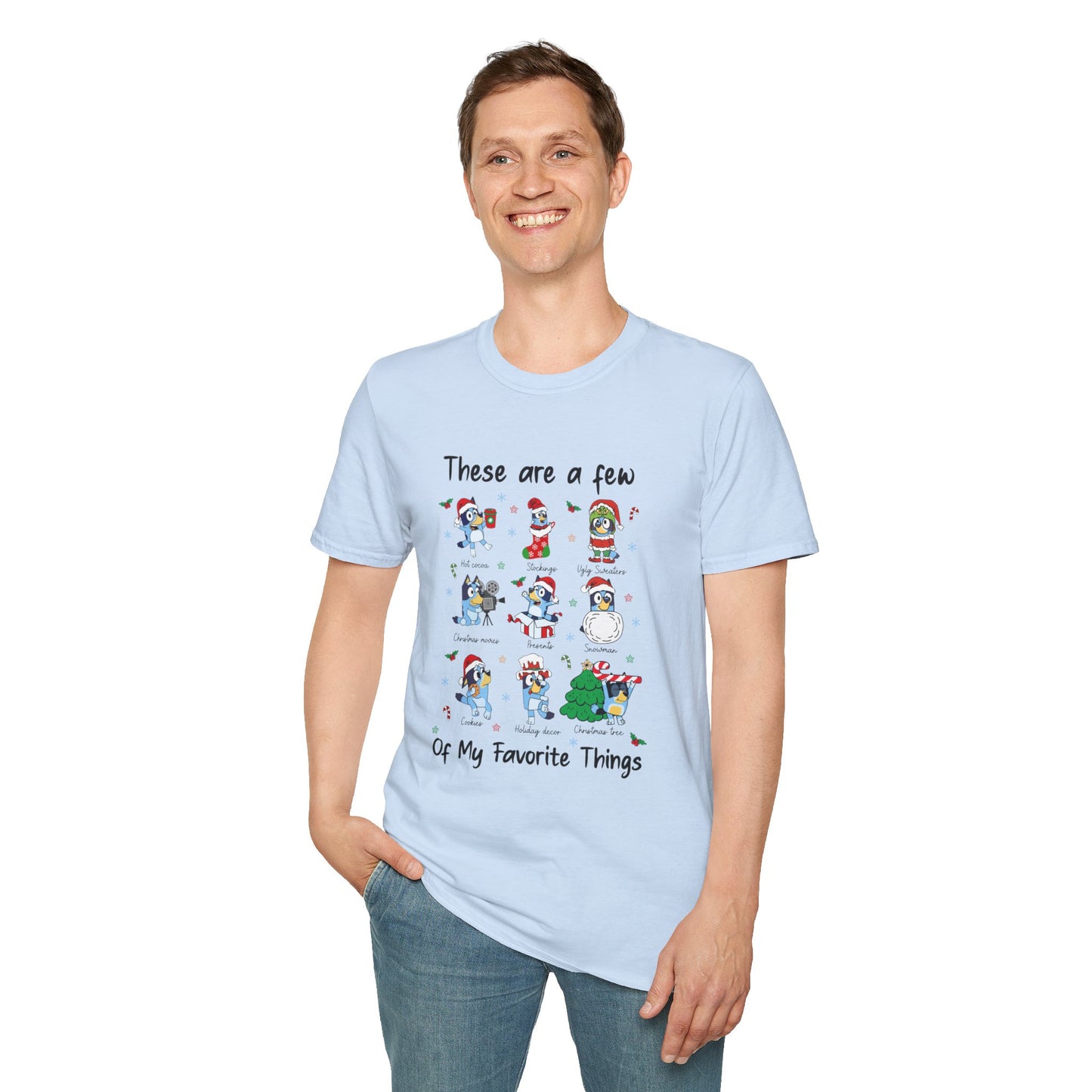 My Favorite Things Unisex Heavy Cotton Tee, Merry Christmas, Blue Dog Christmas Shirt, Favorite Christmas Shirt