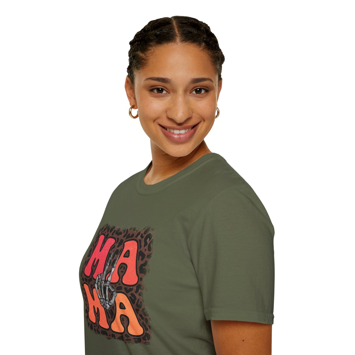 Mama Skeleton Hand Peace Sign T-Shirt | Leopard Background