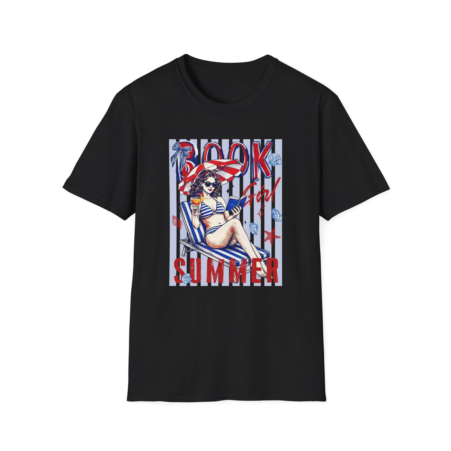 Vintage Americana Book Lover T-Shirt — 'Book Summer' Red, White & Blue Pinup