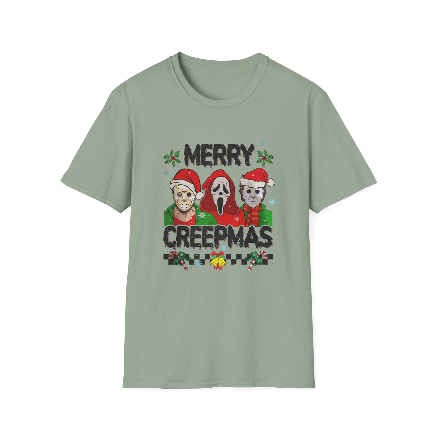 Merry Creepmas Unisex Heavy Cotton Tee, Horror Christmas Tee, Jason, Christmas Tee, Scream Christmas Tee, Michael Christmas Tee