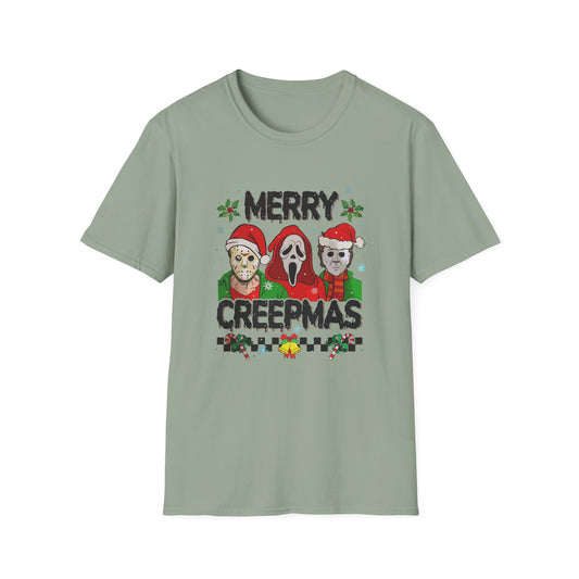 Merry Creepmas Unisex Heavy Cotton Tee, Horror Christmas Tee, Jason, Christmas Tee, Scream Christmas Tee, Michael Christmas Tee