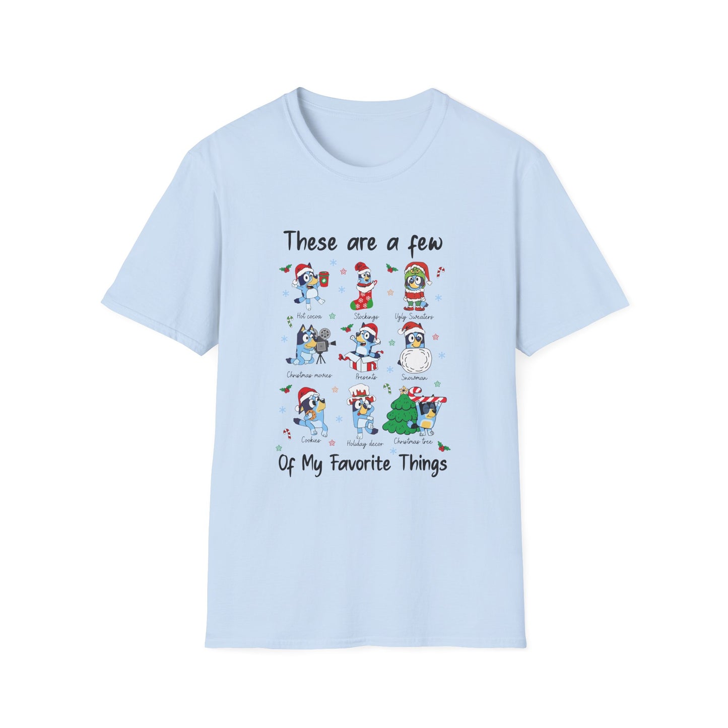 My Favorite Things Unisex Heavy Cotton Tee, Merry Christmas, Blue Dog Christmas Shirt, Favorite Christmas Shirt