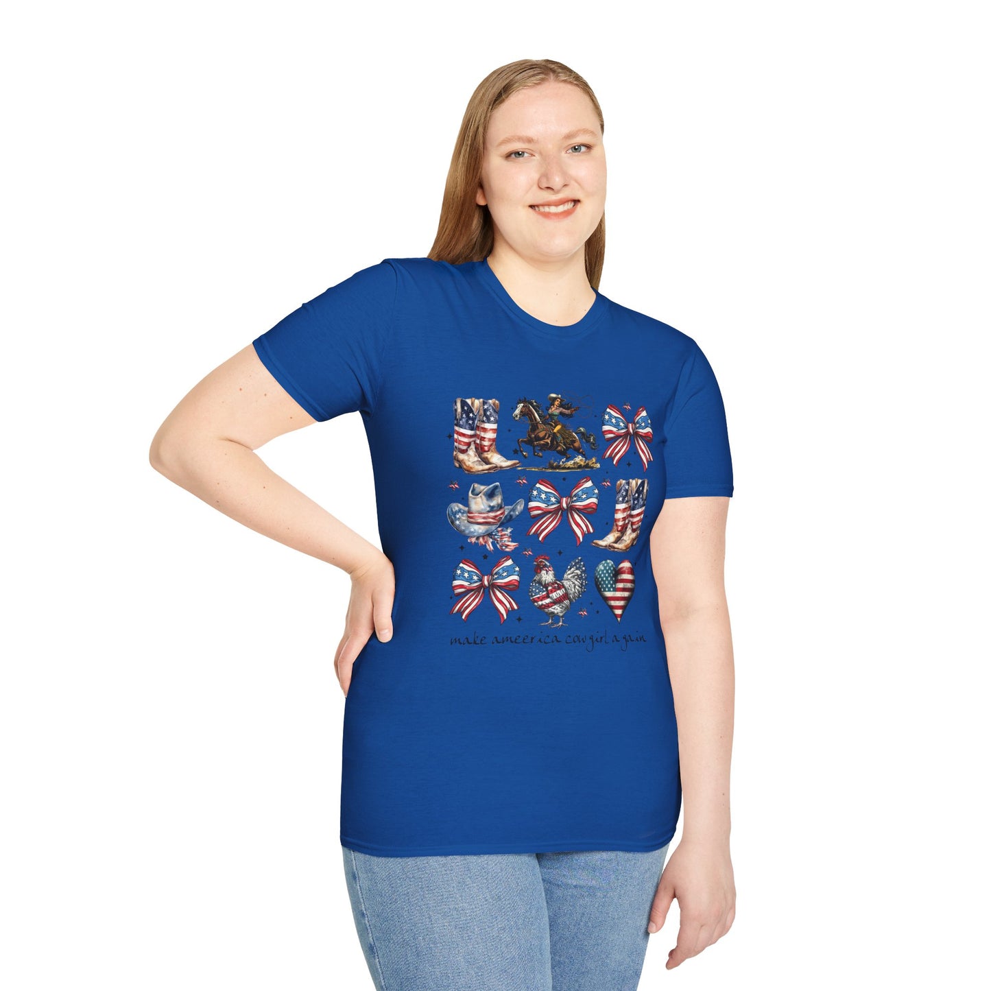 Make America Cowgirl Again T-Shirt — Americana Cowgirl Design with Horse, Boots & Cowboy Hat