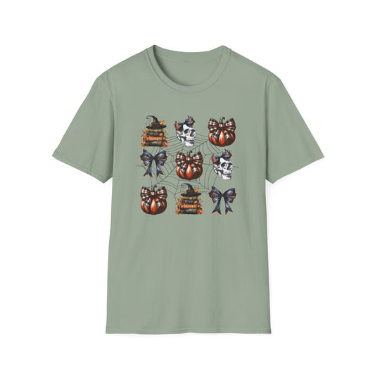 Gothic T-Shirt with Book Stacks and Pumpkins