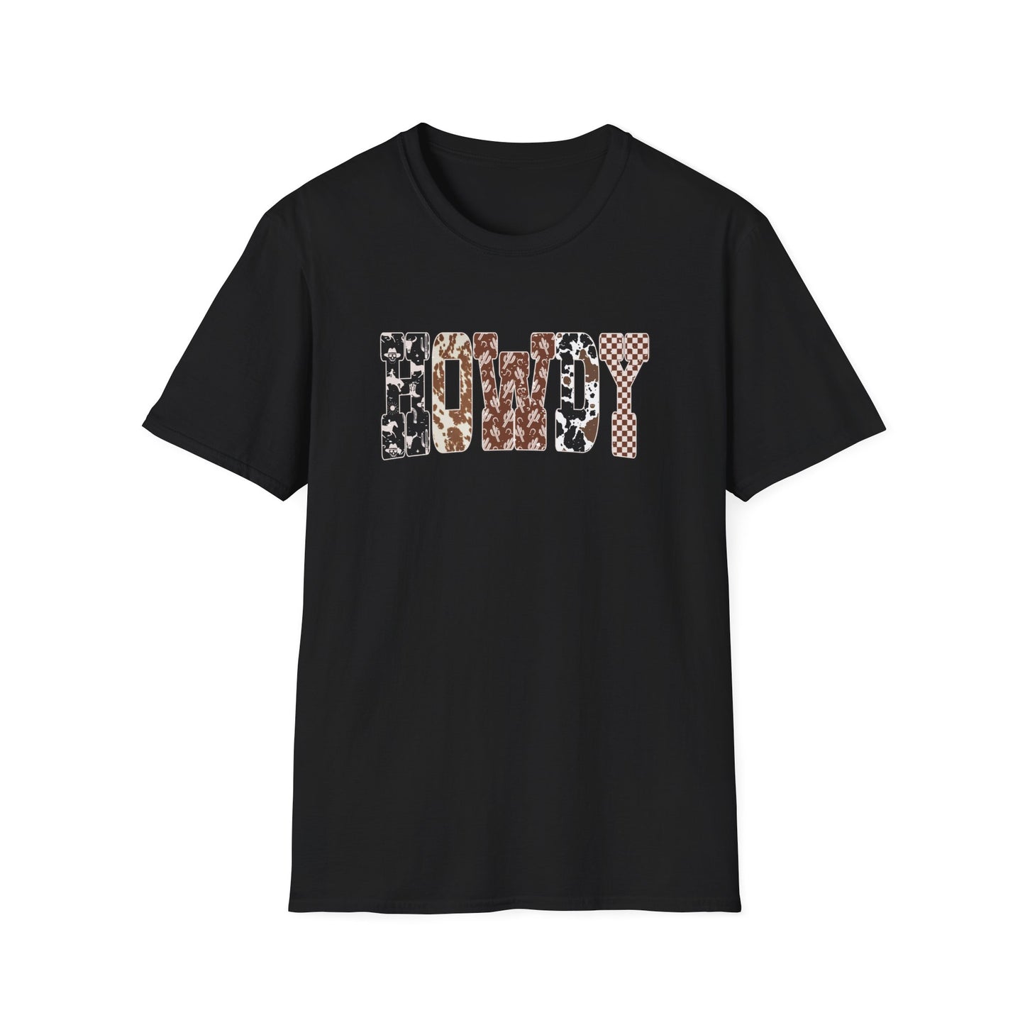 Howdy Cowhide Western Shirt T-Shirt | Cowboy Cactus Checkered Print