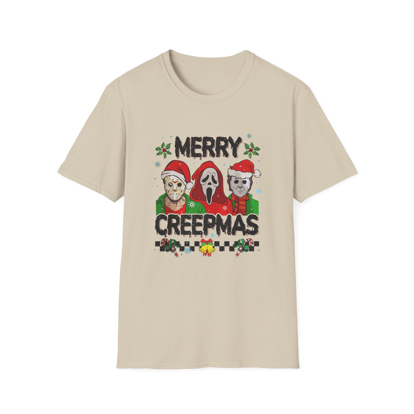 Merry Creepmas Unisex Heavy Cotton Tee, Horror Christmas Tee, Jason, Christmas Tee, Scream Christmas Tee, Michael Christmas Tee