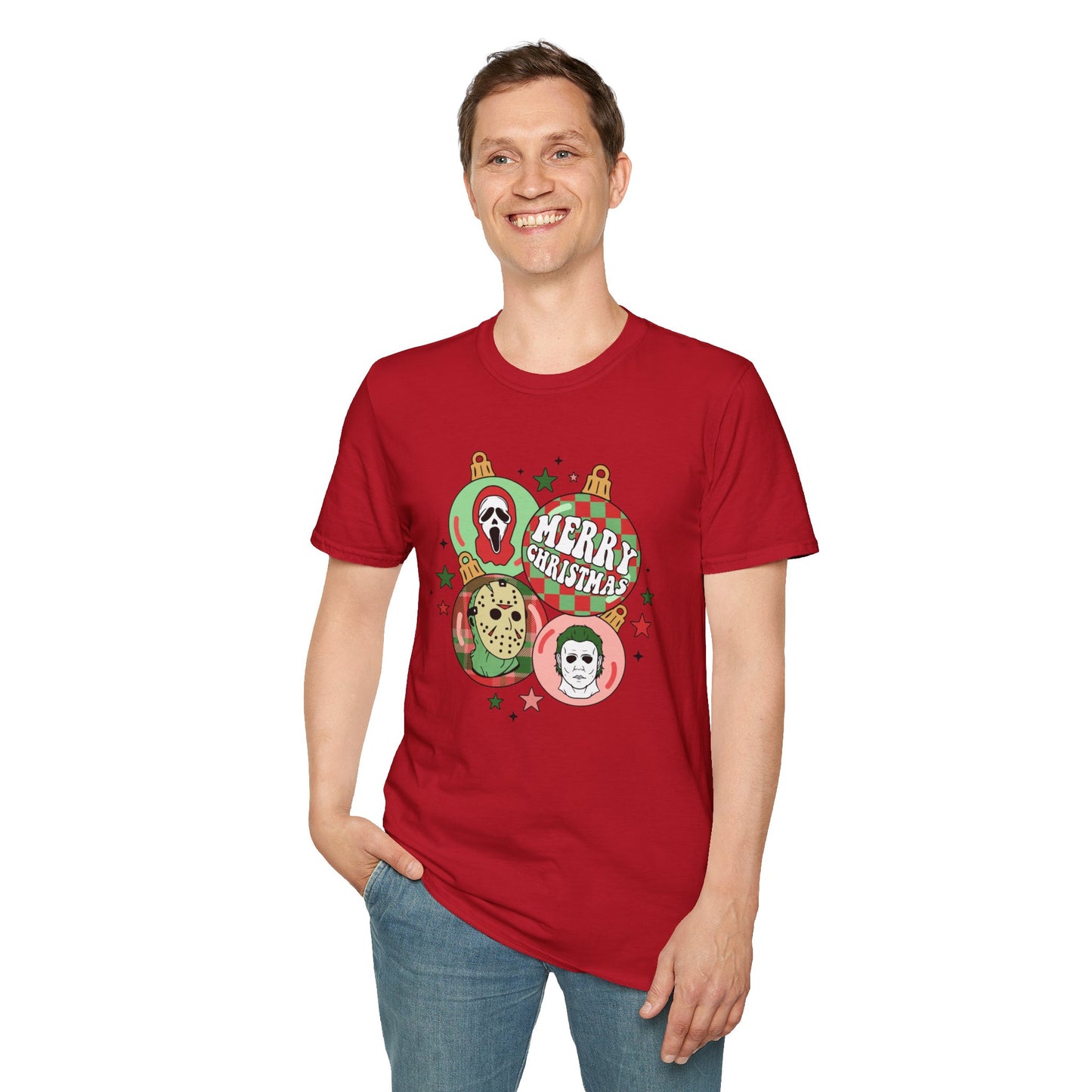 Merry Christmas Horror Unisex Heavy Cotton Tee, Jason Christmas Tee, Scream Christmas Tee, Michael Christmas Tee, Horror Christmas Tee