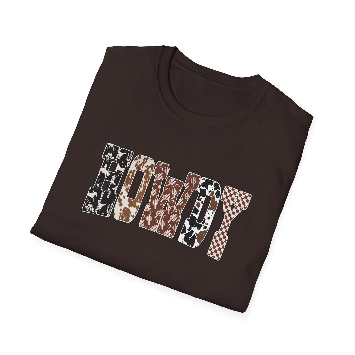 Howdy Cowhide Western Shirt T-Shirt | Cowboy Cactus Checkered Print