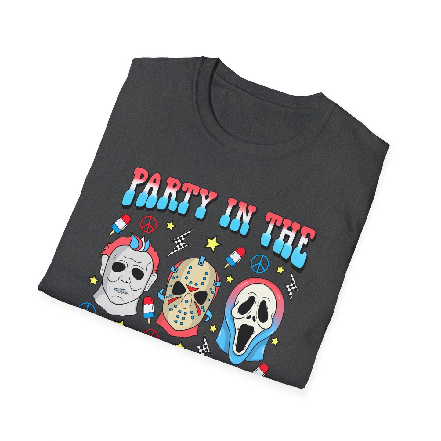 Party in the USA Horror T-Shirt — Red, White & Blue Horror Characters