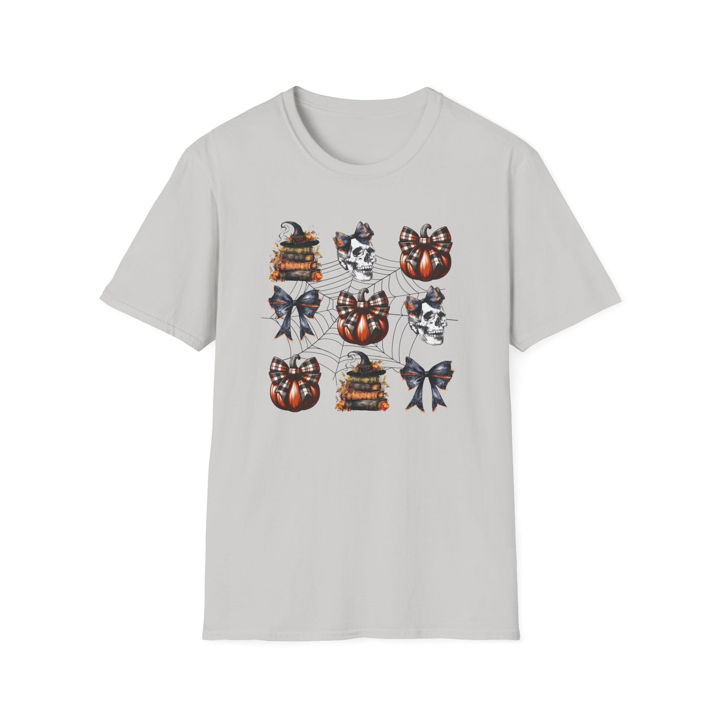 Gothic T-Shirt with Book Stacks and Pumpkins