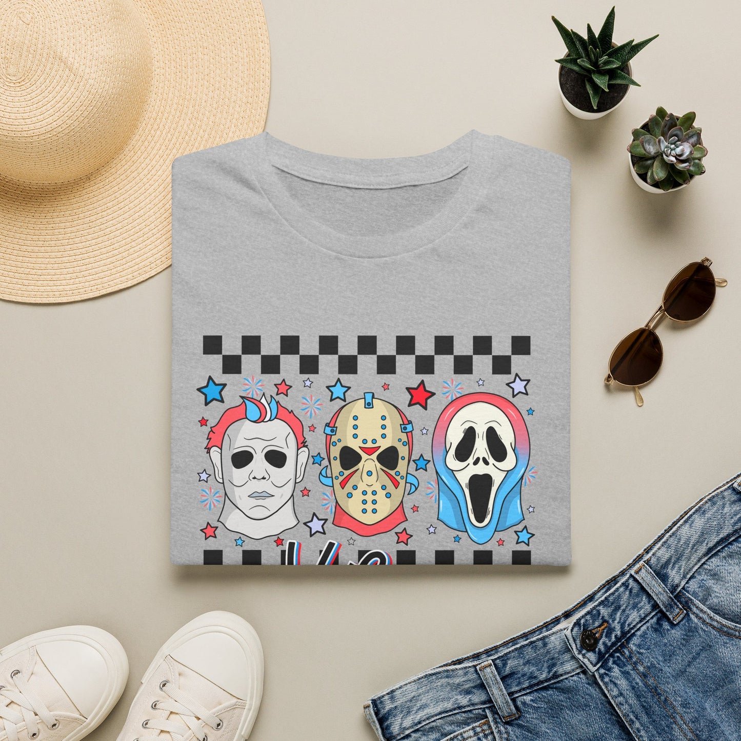 Horror Americana T-Shirt — Red, White & Blue Horror Characters
