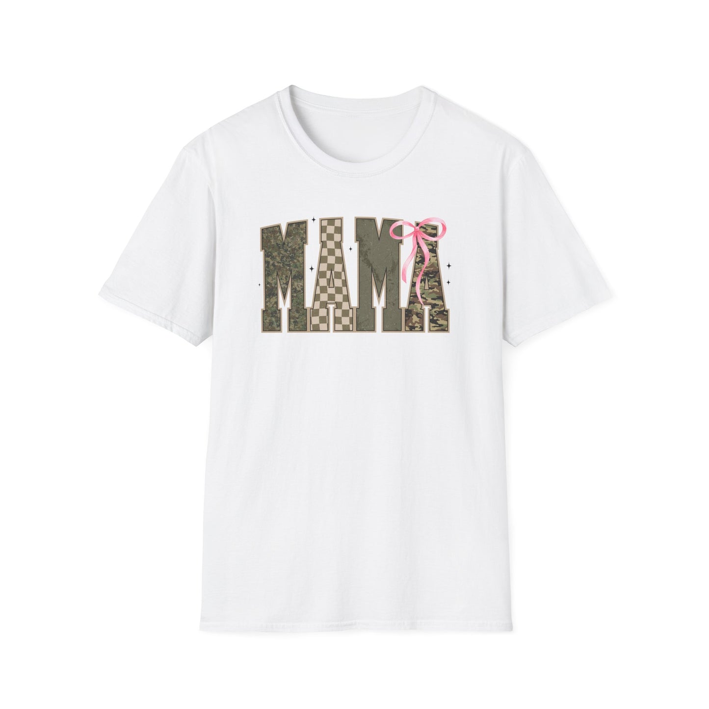 Coquette Mama green camo checkered board pink bow T-Shirt