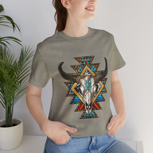 Aztec Bull SkullUnisex Jersey Short Sleeve Tee