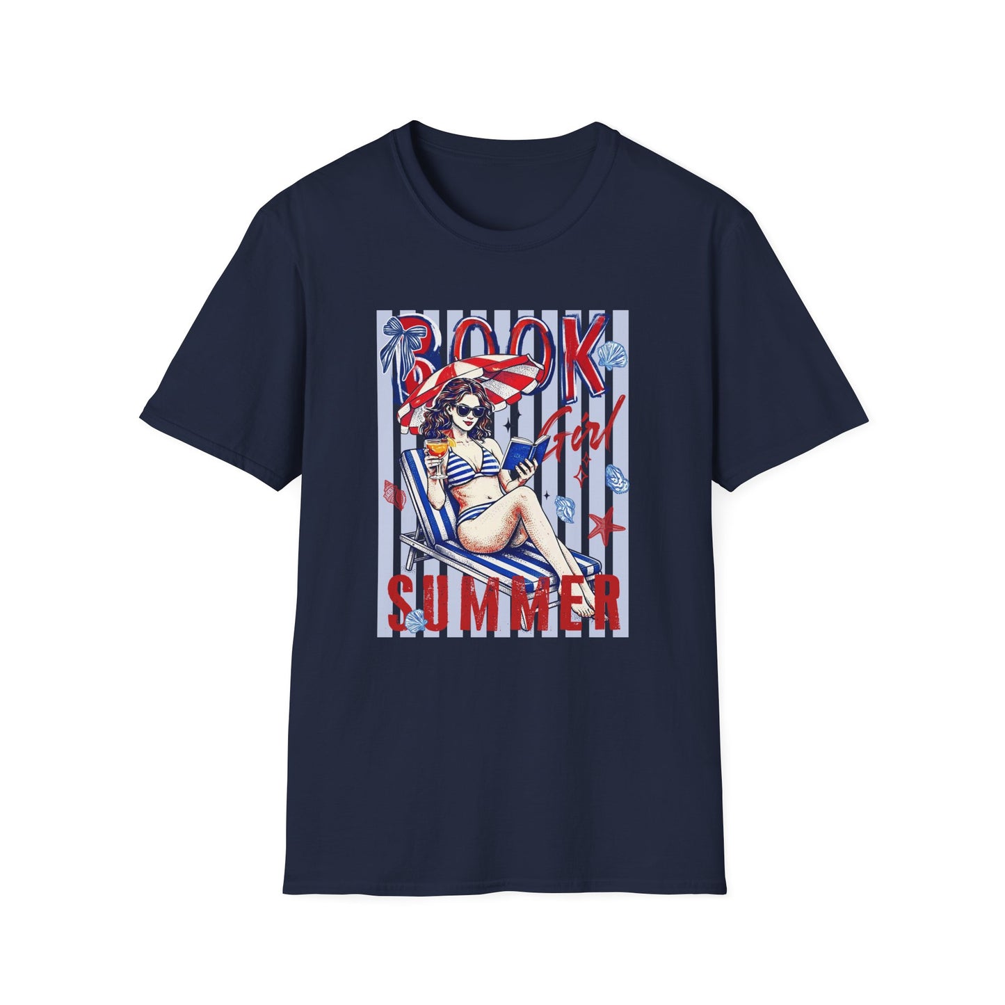 Vintage Americana Book Lover T-Shirt — 'Book Summer' Red, White & Blue Pinup