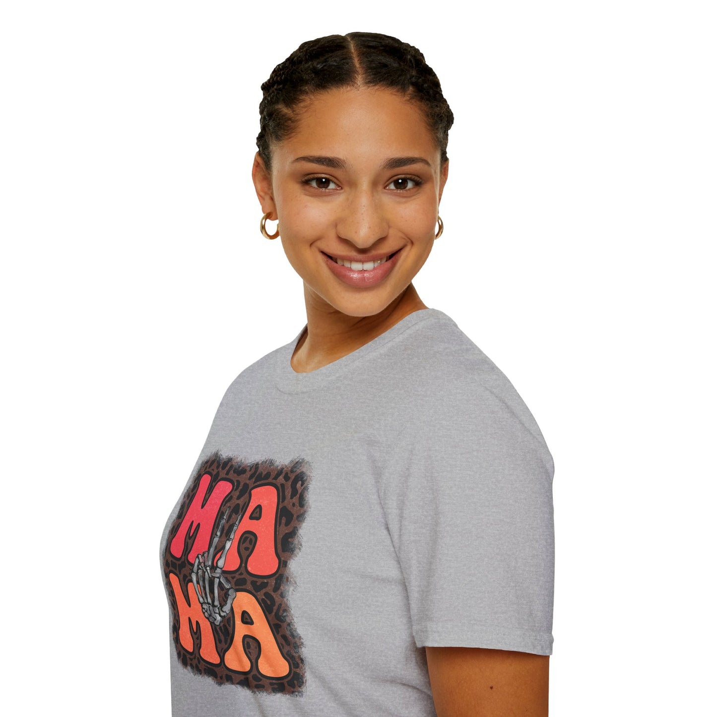 Mama Skeleton Hand Peace Sign T-Shirt | Leopard Background