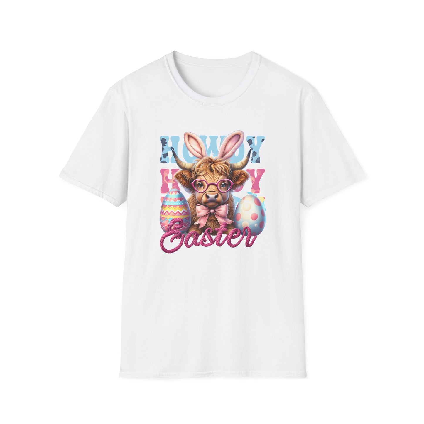 Howdy Easter Highland Cow Wearing Bunny Ears T-Shirt | Easter Eggs
