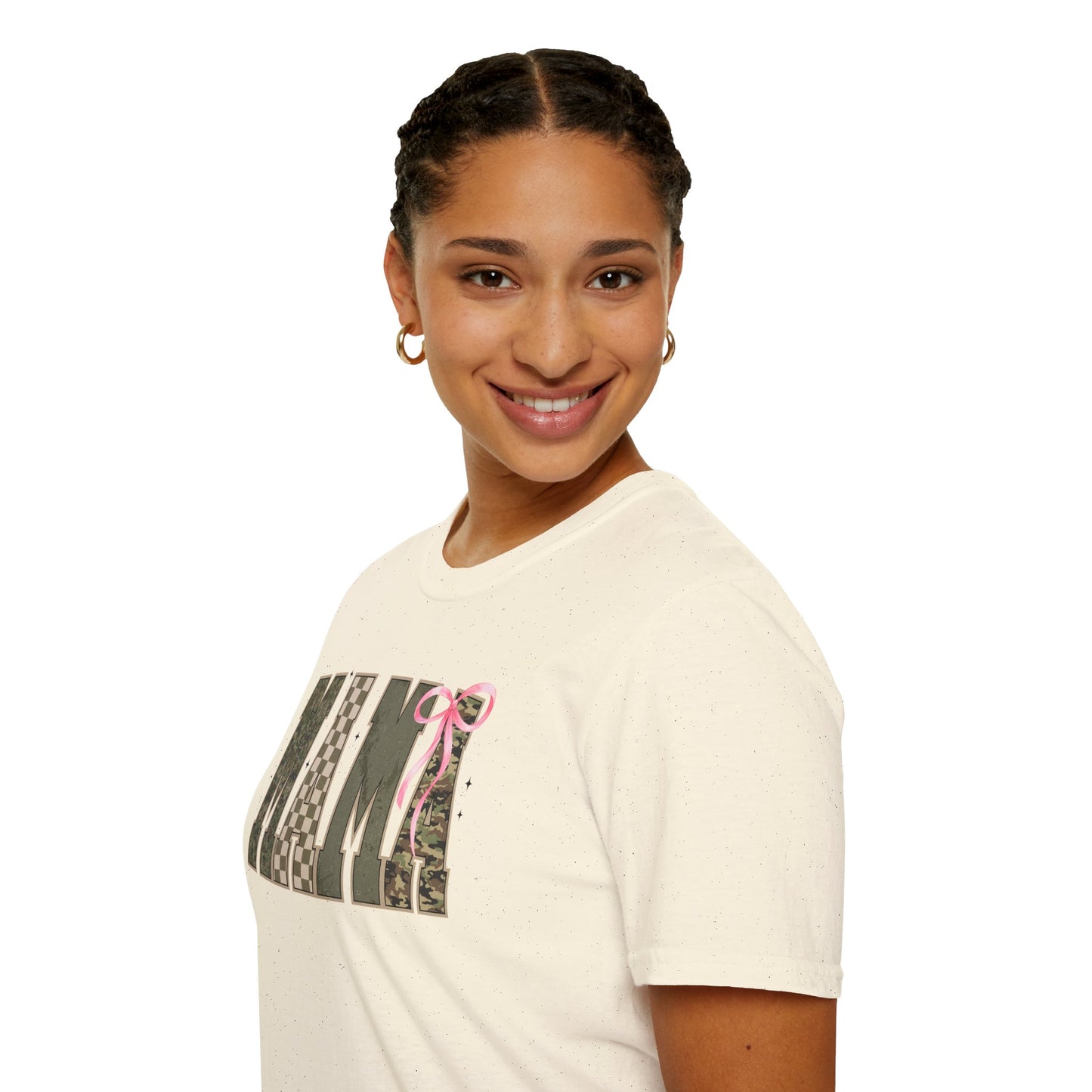 Coquette Mama green camo checkered board pink bow T-Shirt