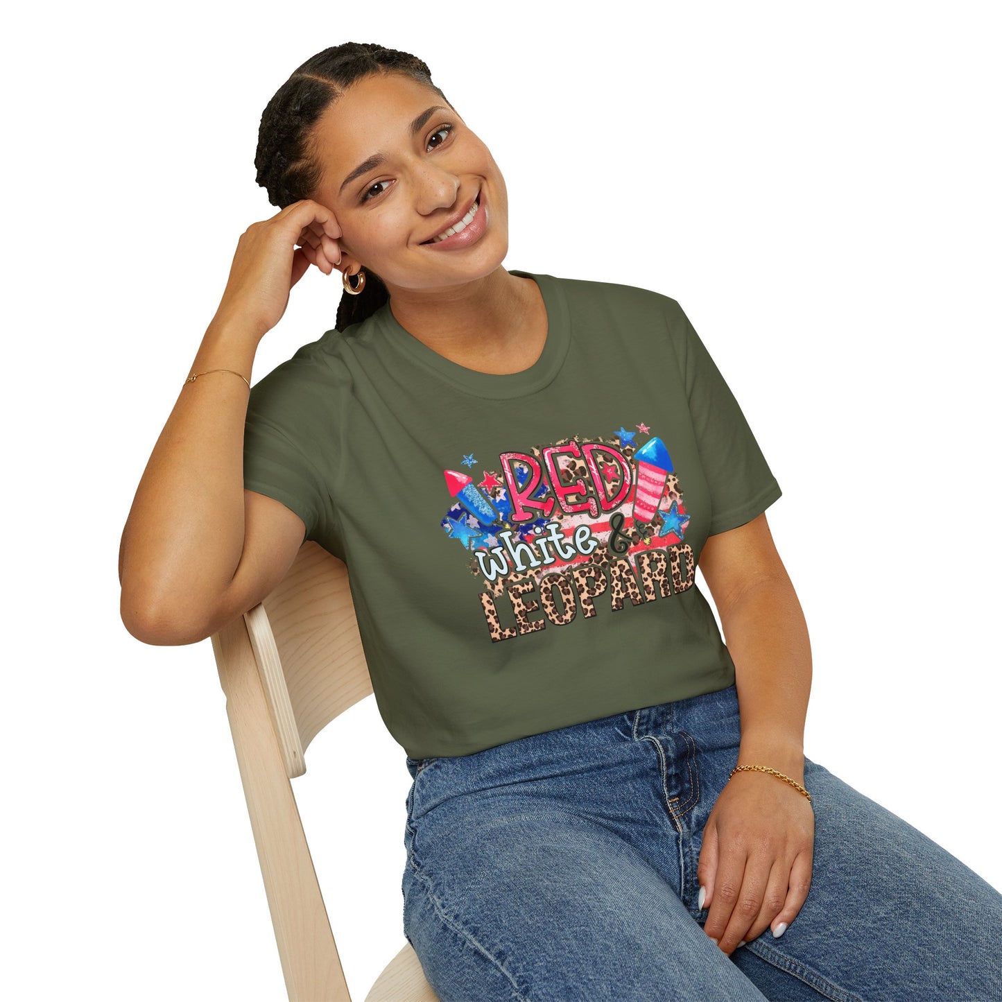 Fourth of July Americana Leopard Fireworks T-Shirt