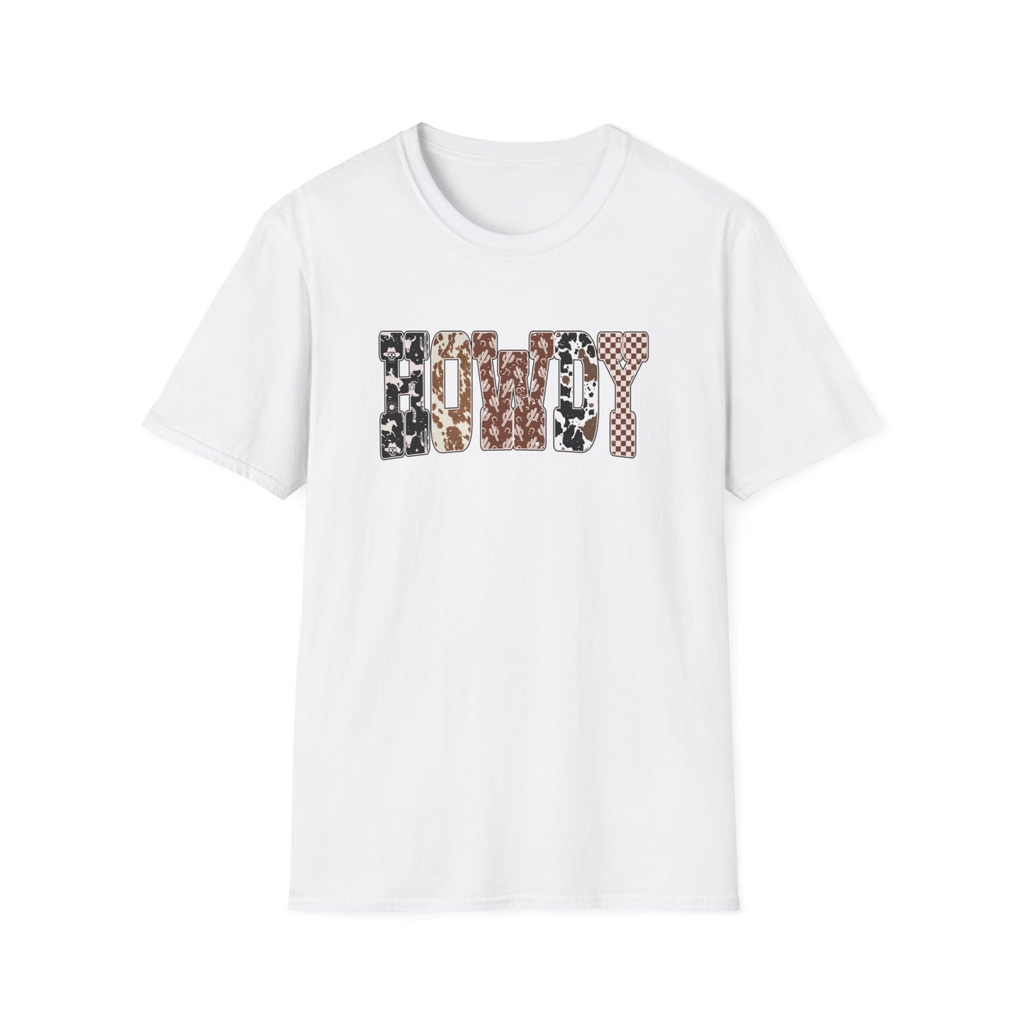 Howdy Cowhide Western Shirt T-Shirt | Cowboy Cactus Checkered Print
