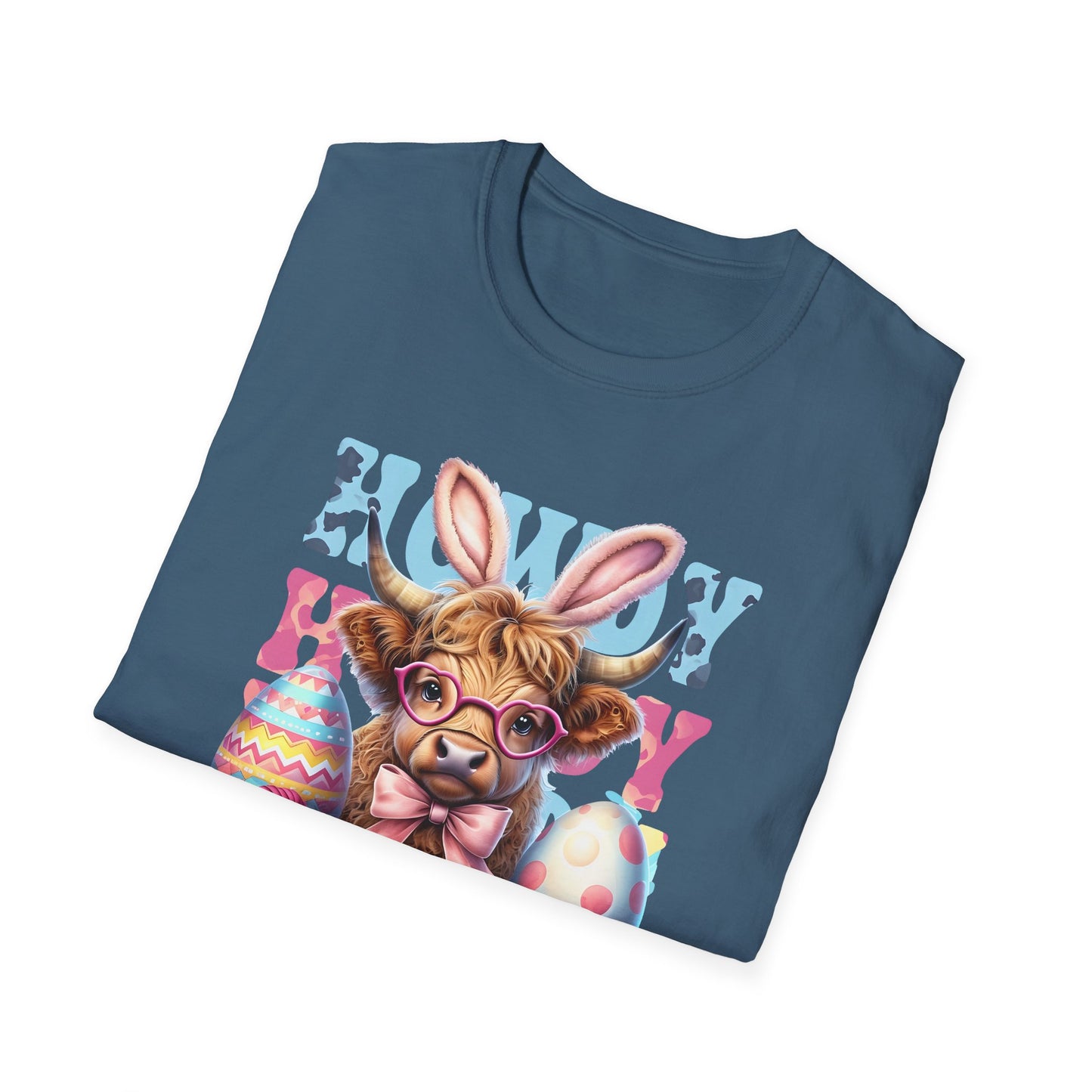 Howdy Easter Highland Cow Wearing Bunny Ears T-Shirt | Easter Eggs