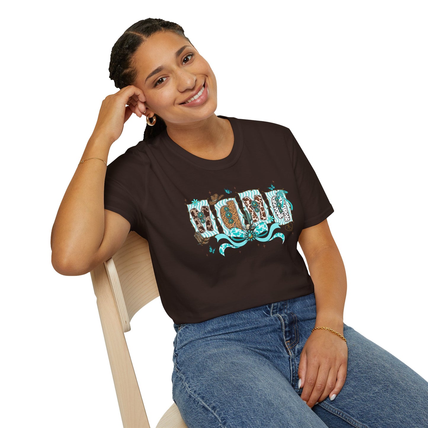 Western Mama T-Shirt — Cowboy Hat & Boots with Turquoise Accents