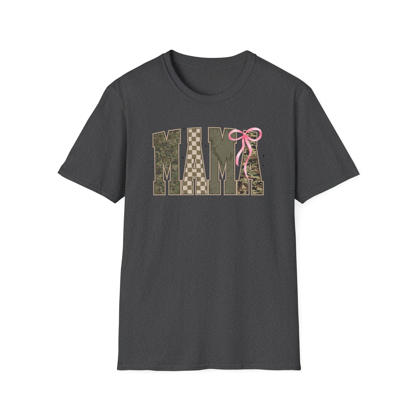 Coquette Mama green camo checkered board pink bow T-Shirt