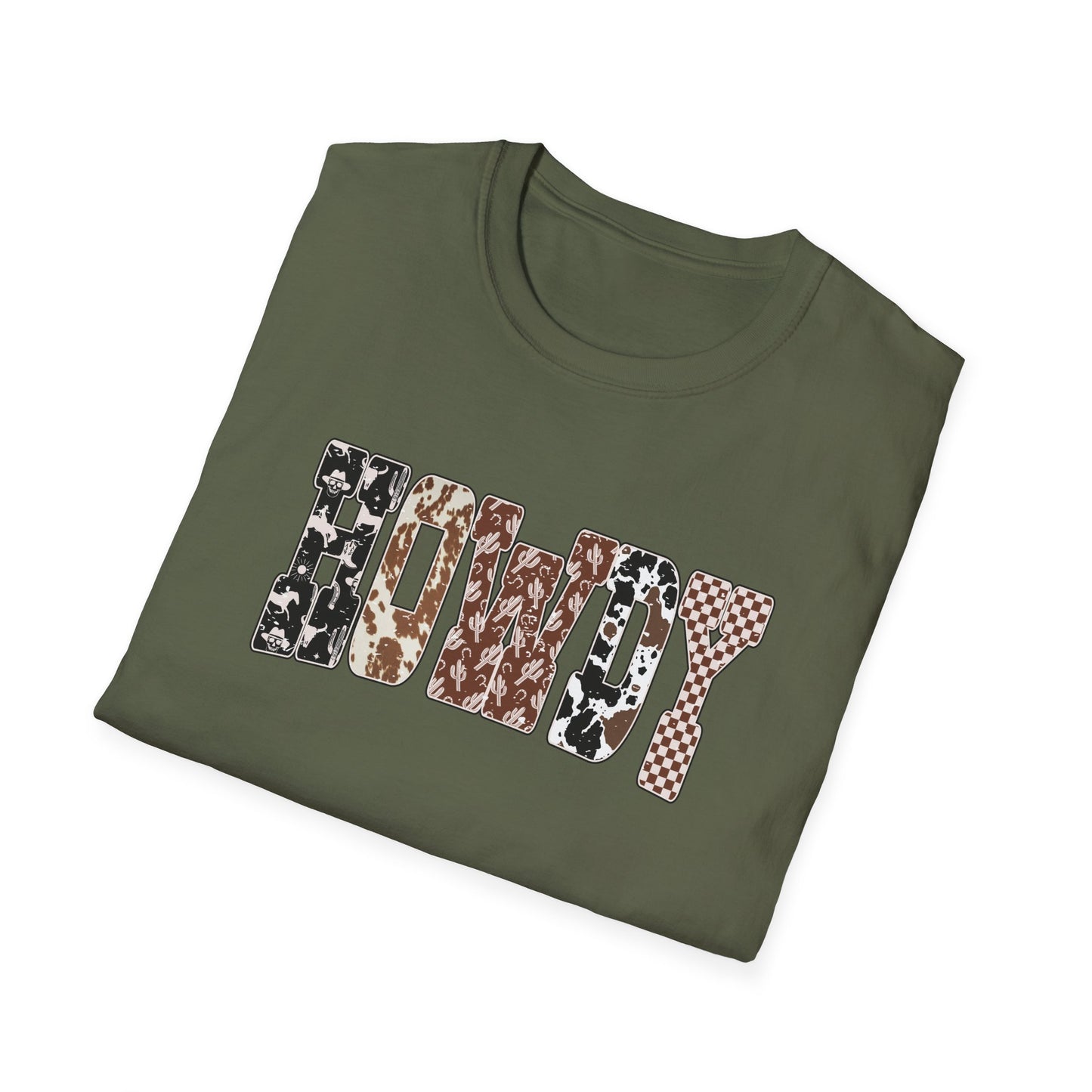 Howdy Cowhide Western Shirt T-Shirt | Cowboy Cactus Checkered Print