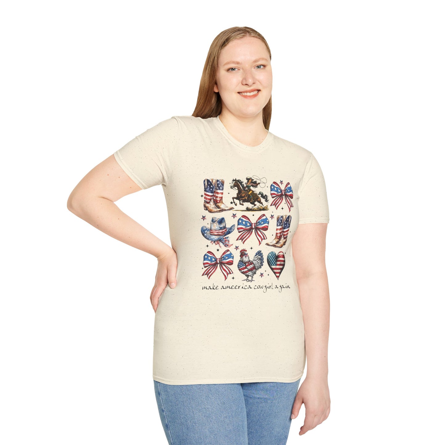Make America Cowgirl Again T-Shirt — Americana Cowgirl Design with Horse, Boots & Cowboy Hat