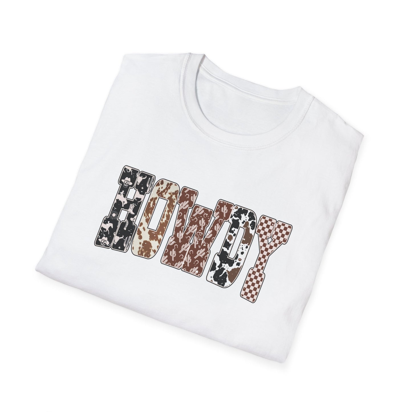 Howdy Cowhide Western Shirt T-Shirt | Cowboy Cactus Checkered Print