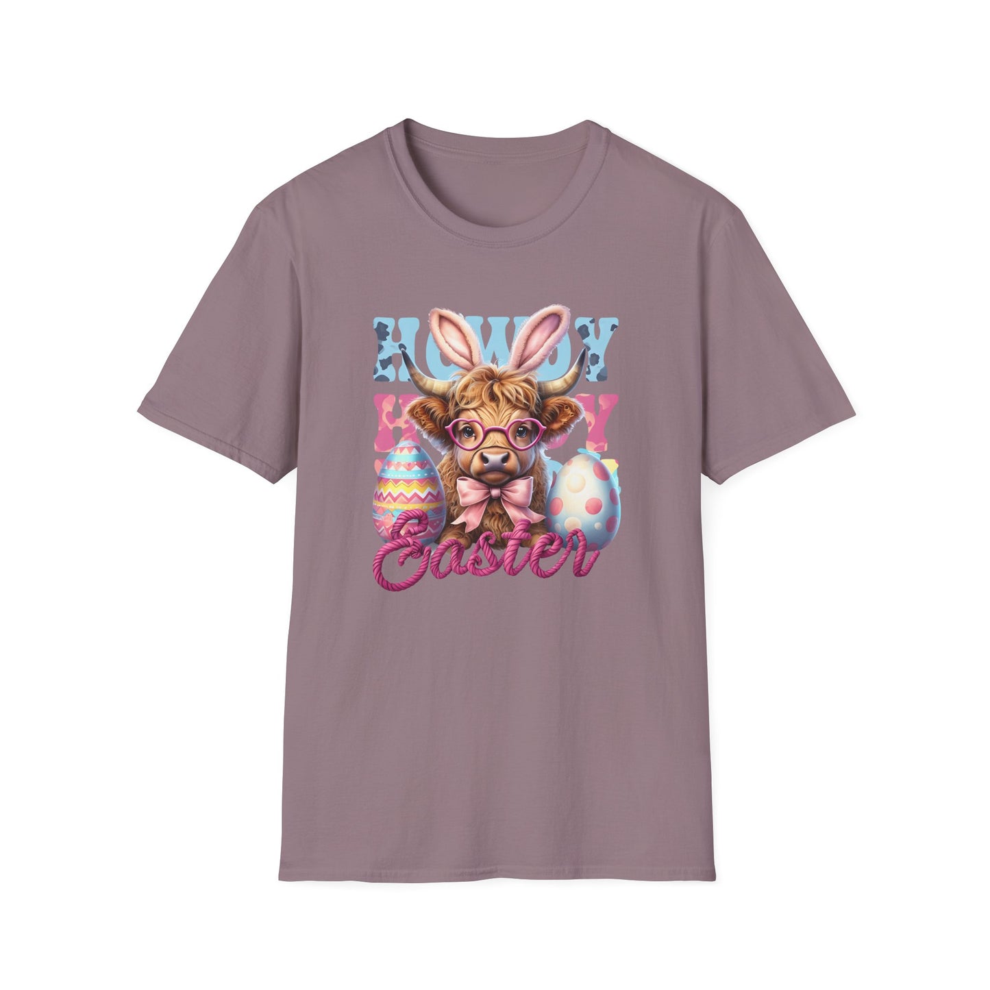Howdy Easter Highland Cow Wearing Bunny Ears T-Shirt | Easter Eggs